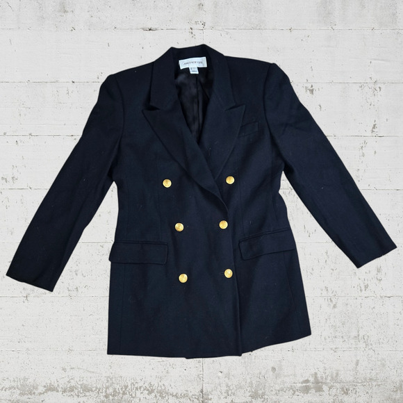 80s Vintage Black Military Double Breasted USA Made Deadstock Wool Blazer Size 8 - Picture 1 of 10